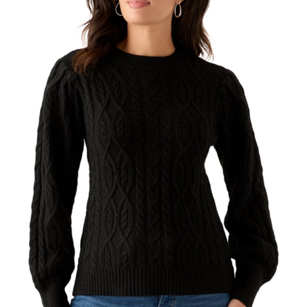 NWT Crown & Ivy Woman's Cable Knit Sweater, Black, X-Large